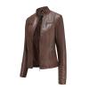HINDOLA Womens Faux Leather Short Motorcycle Jacket Winter Fashion Moto Biker Casual Coat view 2