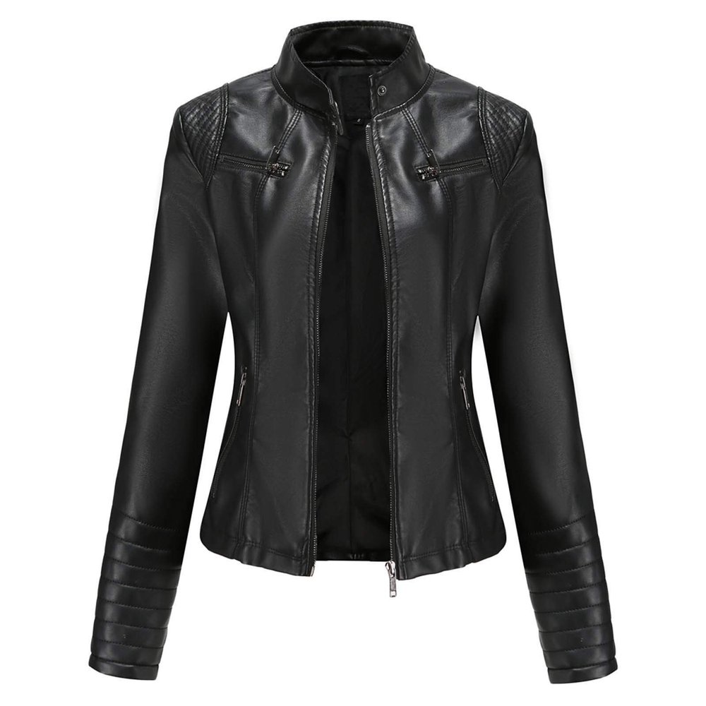 HINDOLA Womens Faux Leather Short Motorcycle Jacket Winter Fashion Moto Biker Casual Coat