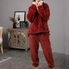 Ctreela Women's Oversized Pajamas Fuzzy Lounge Set for Women 2 Piece Pjs Set Winter Warm Baggy Pajama Fleece Sleepwear Wine view 2