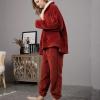 Ctreela Women's Oversized Pajamas Fuzzy Lounge Set for Women 2 Piece Pjs Set Winter Warm Baggy Pajama Fleece Sleepwear Wine view 3