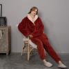 Ctreela Women's Oversized Pajamas Fuzzy Lounge Set for Women 2 Piece Pjs Set Winter Warm Baggy Pajama Fleece Sleepwear Wine view 4