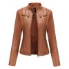 HINDOLA Womens Faux Leather Short Motorcycle Jacket Winter Fashion Moto Biker Casual Coat view 1