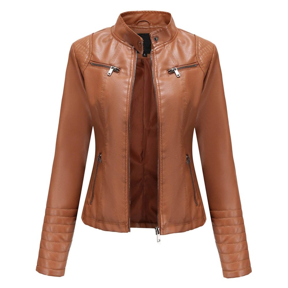 HINDOLA Womens Faux Leather Short Motorcycle Jacket Winter Fashion Moto Biker Casual Coat