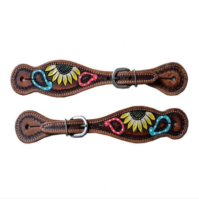 Showman Ladies Leather Spur Straps w/Sunflower & Paisley Design