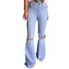 Maiyifu-GJ Women's Classic Ripped Flare Jeans High Waisted Bell Bottom Denim Pants Destroyed Raw Hem Wide Leg Jean Trousers (Light Blue,X-Large) view 1