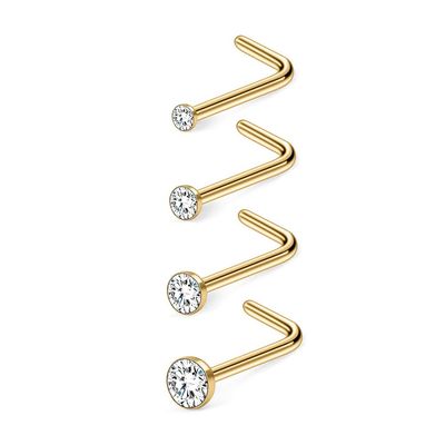 6ixGosh 4pcs 20g Nose Rings Studs - Surgical Steel CZ L Shaped Corkscrew Nose Ring Studs for Women & Men - Small Cute Silver, Rose Gold, Black - 1.5mm, 2mm, 2.5mm, 3mm Nostril