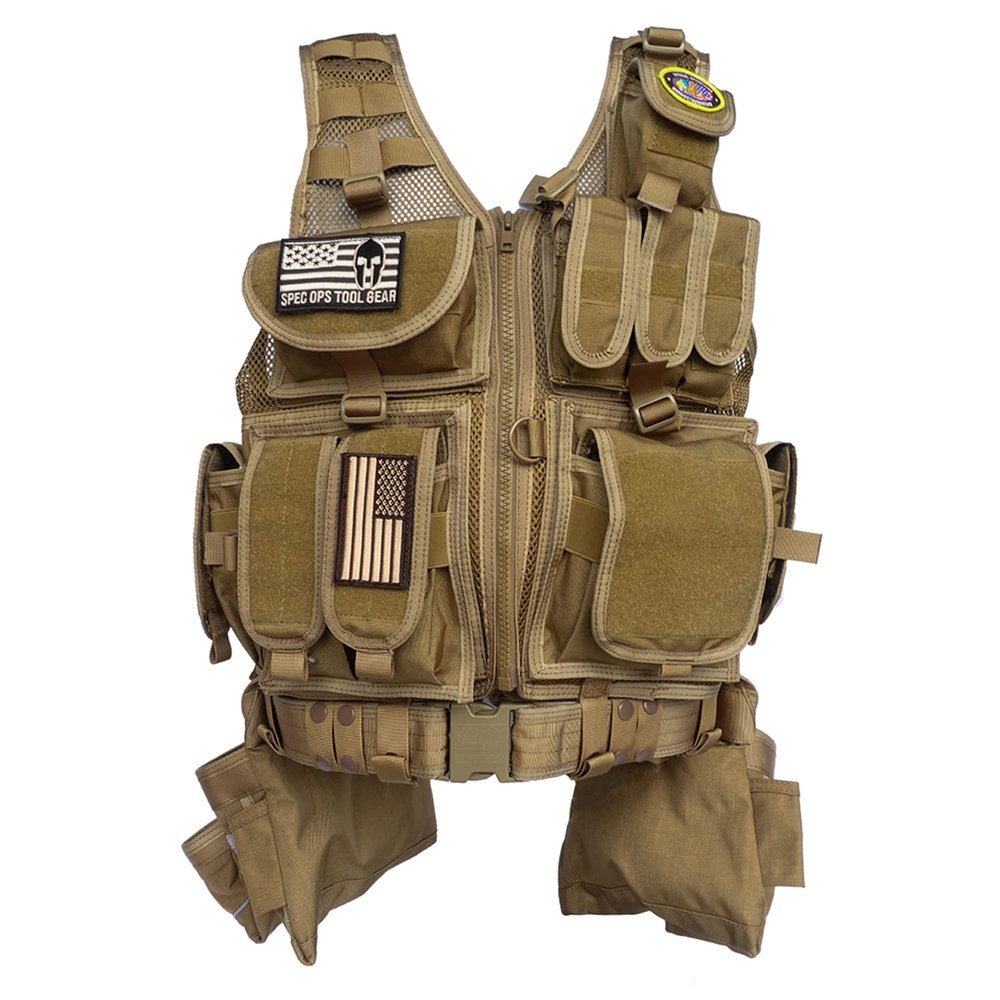 Spec Ops Tool Gear SF-18 Delta 2.0 Tactical Tool Vest & Belt  Modular MOLLE Work Vest with Multiple Tool Pouches & Weight-Dispersing Design | Large | Coyote Tan