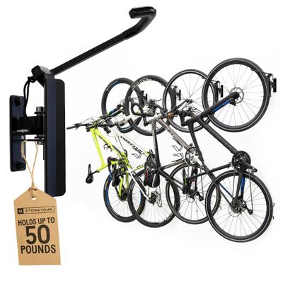 StoreYourBoard 4-Bike Swivel Rack  Wall Mounted Garage Bike Storage, Vertical Hanger with 120 Swing Design & Stopper, Space-Saving Indoor Wall Mount  Fits Kids Bikes, BMX & More  Black