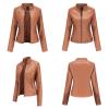 HINDOLA Womens Faux Leather Jackets Short Motorcycle Jacket Winter Fashion Moto Biker Casual Jackets Coat view 3