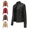 HINDOLA Womens Faux Leather Jackets Short Motorcycle Jacket Winter Fashion Moto Biker Casual Jackets Coat view 4