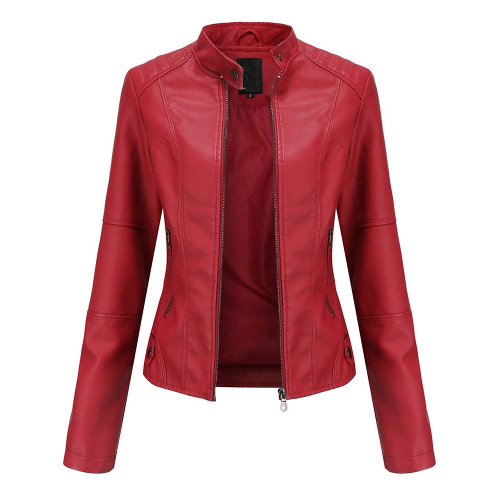 HINDOLA Womens Faux Leather Jackets Short Motorcycle Jacket Winter Fashion Moto Biker Casual Jackets Coat