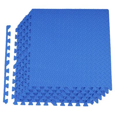 Signature Fitness Puzzle Exercise Mat with EVA Foam Interlocking Tiles, Blue, 3/4 Thick, 6 Tiles, 24 Sq Ft