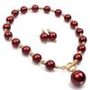 Chunky Multicolor Simulated Pearl Choker Necklace Drop Dangle Earrings Bracelet Set Crystal Bib Big Large Round Beaded Strand for Women Brides Costume Statement 1920s Wedding Jewelry-Wine Red view 1