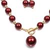 Chunky Multicolor Simulated Pearl Choker Necklace Drop Dangle Earrings Bracelet Set Crystal Bib Big Large Round Beaded Strand for Women Brides Costume Statement 1920s Wedding Jewelry-Wine Red view 2