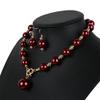 Chunky Multicolor Simulated Pearl Choker Necklace Drop Dangle Earrings Bracelet Set Crystal Bib Big Large Round Beaded Strand for Women Brides Costume Statement 1920s Wedding Jewelry-Wine Red view 4