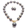 Chunky Multicolor Simulated Pearl Choker Necklace Drop Dangle Earrings Bracelet Set Crystal Bib Big Large Round Beaded Strand for Women Brides Costume Statement 1920s Wedding Jewelry-Gray view 1