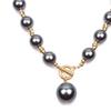 Chunky Multicolor Simulated Pearl Choker Necklace Drop Dangle Earrings Bracelet Set Crystal Bib Big Large Round Beaded Strand for Women Brides Costume Statement 1920s Wedding Jewelry-Gray view 3
