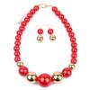 Fuqimanman2020 Chunky Large Simulated Pearl Choker Necklace Drop Dangle Earrings Crystal Bib Big Round Beaded Strand Multicolor Costume Statement Wedding Jewelry Set for Women Brides-Red B view 1