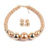 Fuqimanman2020 Chunky Large Simulated Pearl Choker Necklace Drop Dangle Earrings Crystal Bib Big Round Beaded Strand Multicolor Costume Statement Wedding Jewelry Set for Women Brides-Champagne B view 2