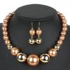 Fuqimanman2020 Chunky Large Simulated Pearl Choker Necklace Drop Dangle Earrings Crystal Bib Big Round Beaded Strand Multicolor Costume Statement Wedding Jewelry Set for Women Brides-Champagne B view 3