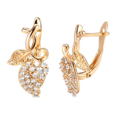 Gold Ear Buckle Earrings, Leaf Drop Dangle Earring Clip Earrings Zircon Copper Earrings Jewelry for Christmas Birthday Gift for Women Wife Mom Sister 1 Pairs