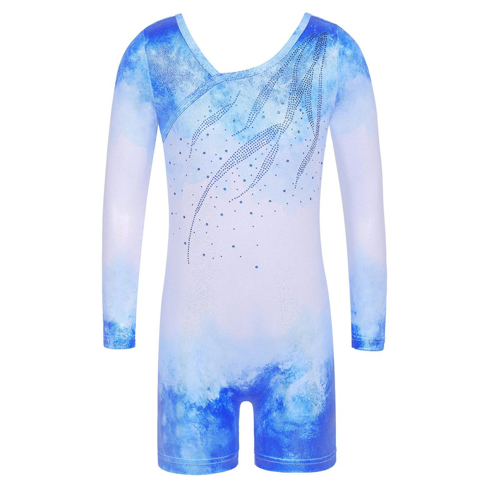 BAOHULU Leotard for Girls Gymnastics Toddler Tank Biketards Shorts Shiny Diamond Purple Kids Dancewear B217_WhiteBlue_150