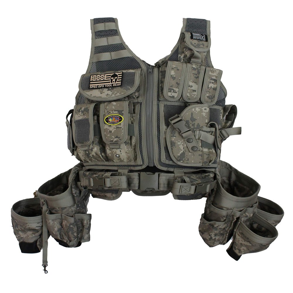Spec Ops Tool Gear SF-18 Charlie 2.0 Tactical Tool Vest & Belt Modular MOLLE Work Vest with Tool Pouches & Weight-Dispersing Support | Medium | Digital Camo