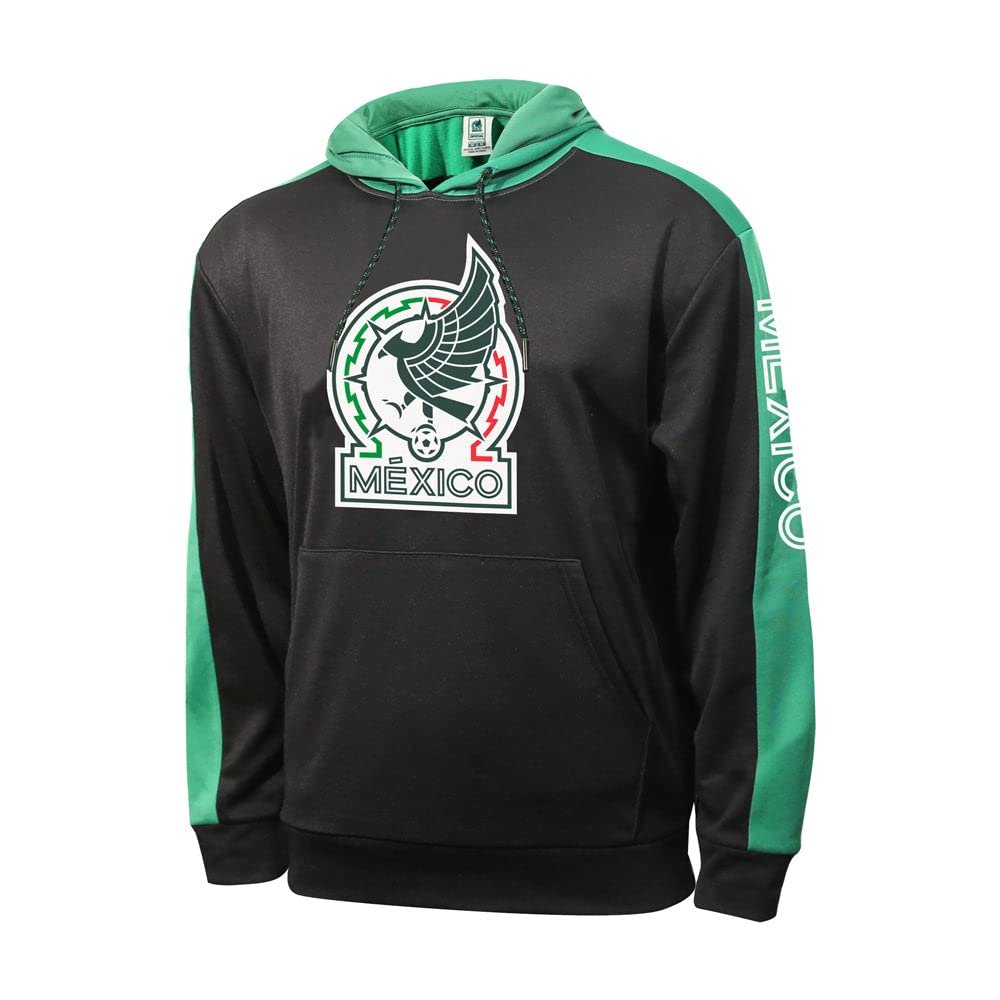 Icon Sports Mens Mexico National Soccer Team Officially Licensed Soccer Football Team Logo Hoodie, New Logo | Heritage, Black, X-Large