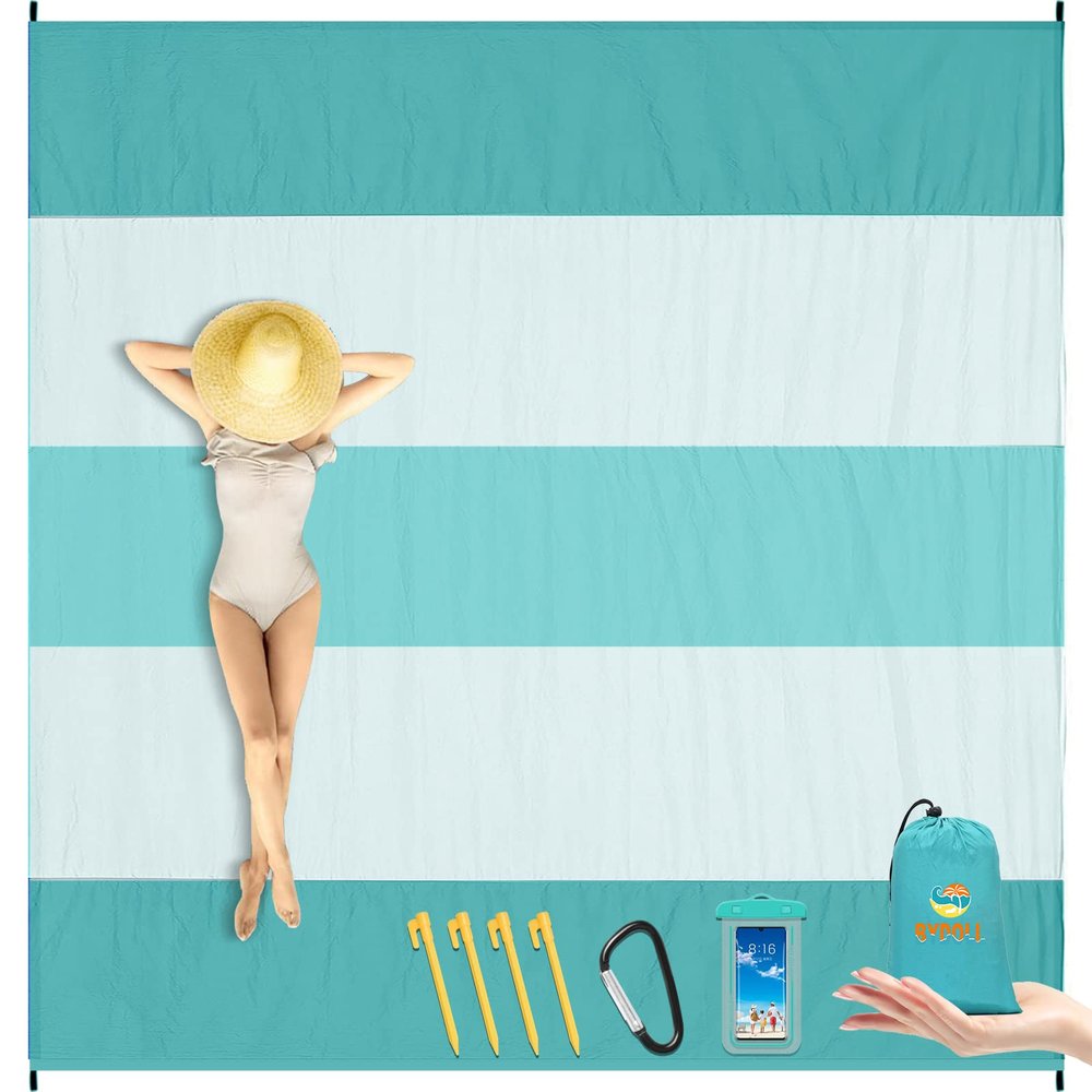 BYDOLL Nylon Beach Blanket Waterproof Sandproof Oversized 7'x7' Suits 1-5 Adults Sand Free Extra Large Blanket Lightweight Soft Picnic Mat for Beach Travel Camping