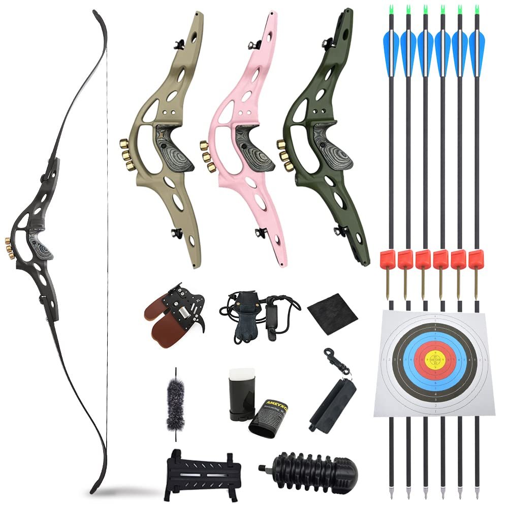 HNZMDY 62 ILF Takedown Recurve Bow 30-60 Lbs ILF Bow Riser and Limb Archery American Hunting Bow with Gordon Limbs for Adult Competition Athletic Bow Right Hand (55 Lbs, Black)