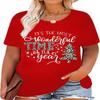 kfulemai Plus Size Christmas Tshirt Womens Buffalo Plaid Merry Christmas Graphic tee Tops Leopard Plaid Xmas Tree Short Sleeve(XL,Red-3) view 1