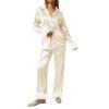 Doloame Women Pajamas Set Y2K Button Down Long Sleeve Sleepwear Feather Trim Nightwear Loungewear Pjs (Champagne, XL) view 1