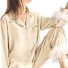Doloame Women Pajamas Set Y2K Button Down Long Sleeve Sleepwear Feather Trim Nightwear Loungewear Pjs (Champagne, XL) view 2
