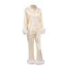Doloame Women Pajamas Set Y2K Button Down Long Sleeve Sleepwear Feather Trim Nightwear Loungewear Pjs (Champagne, XL) view 3