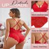 Avidlove Womens Lace Bodysuit Lingerie Snap Crotch Sexy One Piece Teddy (Double Layers - Red, M) view 2