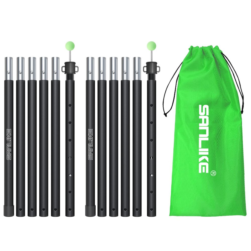 SAN LIKE Tent Poles for Camping Adjustable Lightweight Aluminum Telescopic Tarp Pole with 7 Section Connection Canopy Pole for Awning Shelter Backpacking Collapsible from 32in to 94.5in (2 Set)