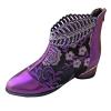 Sparkly Rhinestones Ankle Boots for Women Chunky Heel Vintage Pointed Toe Flower Embroidery Hollow Slip on Mid Heel Booties Retro Casual Ladies Shoes view 1