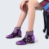Sparkly Rhinestones Ankle Boots for Women Chunky Heel Vintage Pointed Toe Flower Embroidery Hollow Slip on Mid Heel Booties Retro Casual Ladies Shoes view 3