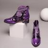 Sparkly Rhinestones Ankle Boots for Women Chunky Heel Vintage Pointed Toe Flower Embroidery Hollow Slip on Mid Heel Booties Retro Casual Ladies Shoes view 4