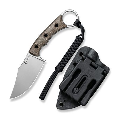 CIVIVI Midwatch Fixed Blade Knife, 3.39" Bohler N690 Steel Blade Burlap Micarta Handle with Kydex Sheath and Black Tied Paracord Lanyard C20059B-2