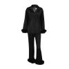 Doloame Women Pajamas Set Y2K Button Down Long Sleeve Sleepwear Feather Trim Nightwear Loungewear Pjs (Black, XL) view 3