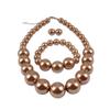 Chunky Multicolor Simulated Pearl Choker Necklace Drop Dangle Earrings Bracelet Set Crystal Bib Big Large Round Beaded Strand for Women Brides Costume Statement 1920s Wedding Jewelry-Champagne1 view 1