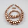 Chunky Multicolor Simulated Pearl Choker Necklace Drop Dangle Earrings Bracelet Set Crystal Bib Big Large Round Beaded Strand for Women Brides Costume Statement 1920s Wedding Jewelry-Champagne1 view 2