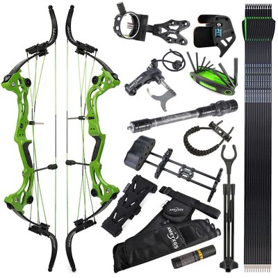 ZSHJGJR Recurve Bow American Hunting Bow 320FPS Draw Weight 40-55lbs Adjustable Compound Bow Right Hand for Archery Hunting Fishing Shooting (Green Bow Set)