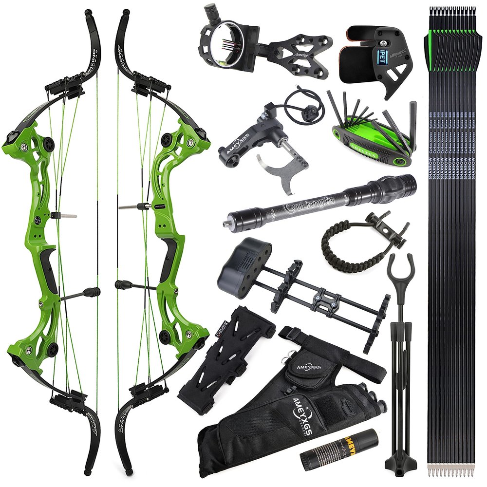 ZSHJGJR Recurve Bow American Hunting Bow 320FPS Draw Weight 40-55lbs Adjustable Compound Bow Right Hand for Archery Hunting Fishing Shooting (Green Bow Set)