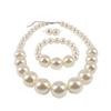 Chunky Multicolor Simulated Pearl Choker Necklace Drop Dangle Earrings Bracelet Set Crystal Bib Big Large Round Beaded Strand for Women Brides Costume Statement 1920s Wedding Jewelry-White1 view 1