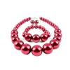 Chunky Multicolor Simulated Pearl Choker Necklace Drop Dangle Earrings Bracelet Set Crystal Bib Big Large Round Beaded Strand for Women Brides Costume Statement 1920s Wedding Jewelry-Wine Red1 view 1