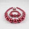 Chunky Multicolor Simulated Pearl Choker Necklace Drop Dangle Earrings Bracelet Set Crystal Bib Big Large Round Beaded Strand for Women Brides Costume Statement 1920s Wedding Jewelry-Wine Red1 view 2