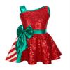 Huimingda Girls Christmas Shiny Sequin Sleeveless Dress Ballet Dance Leotard Dress Cheer Performance Costume Red 12 Years view 1
