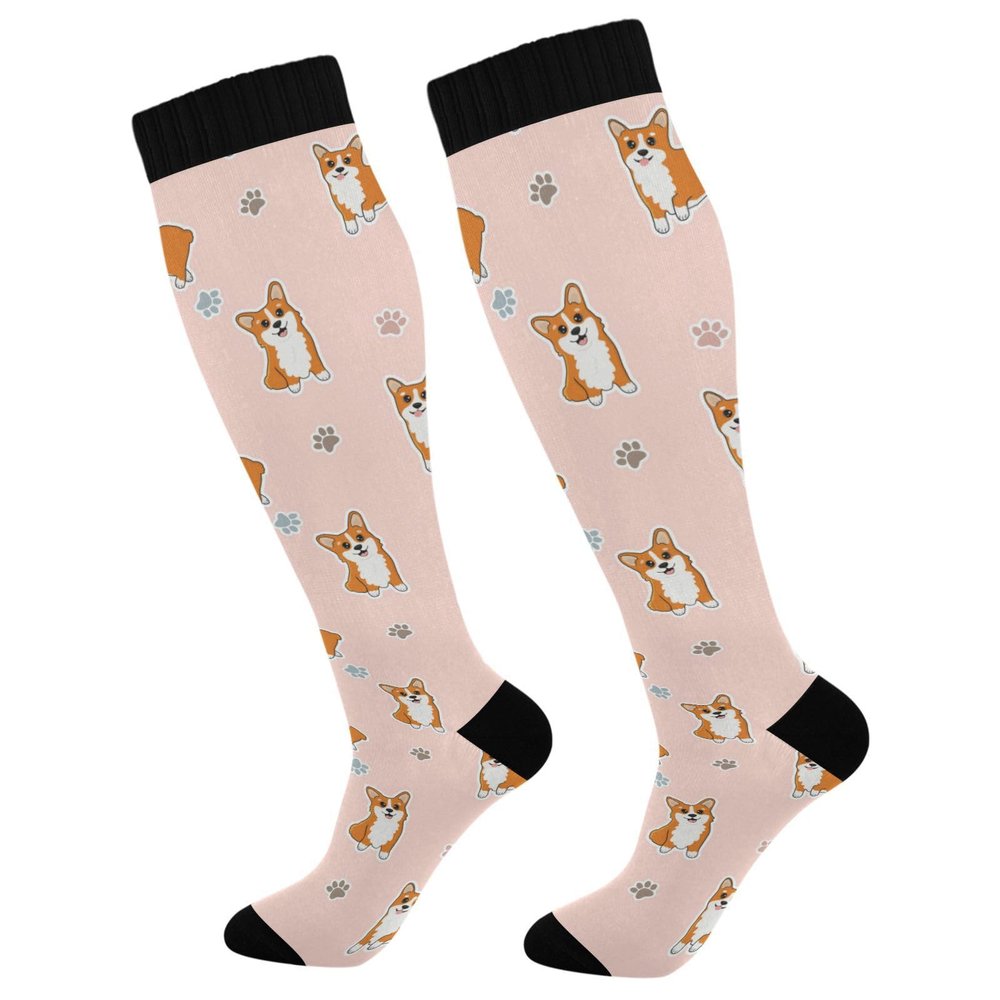 Wusikd Corgi Dog Compression Socks for Women and Men Circulation Cute Pink Long Socks for Athletic Running 1